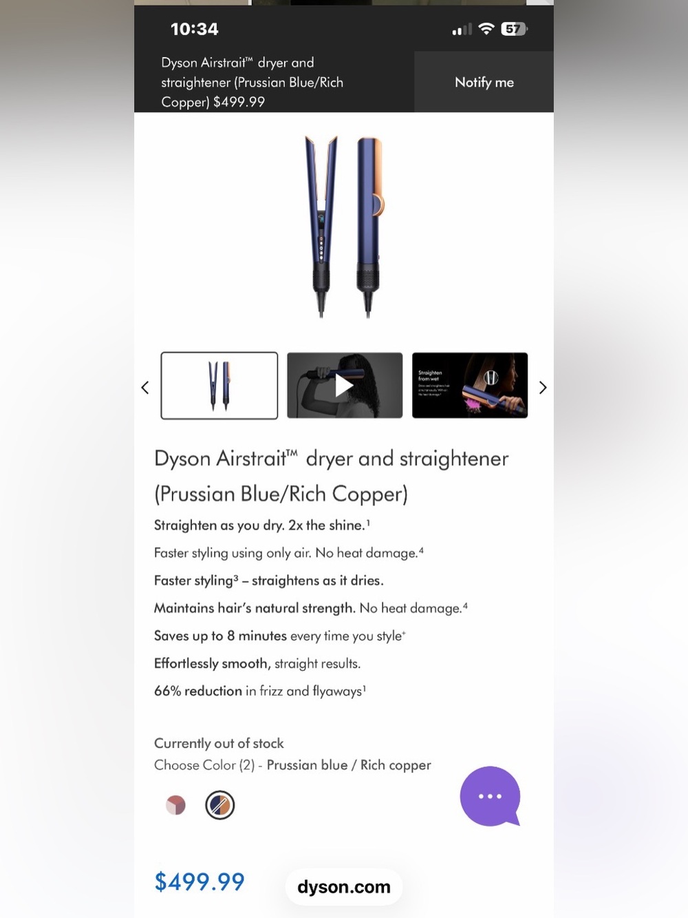 DYSON AIRSTRAIT Prussian Blue/Rich Copper – NEW Used Twice!